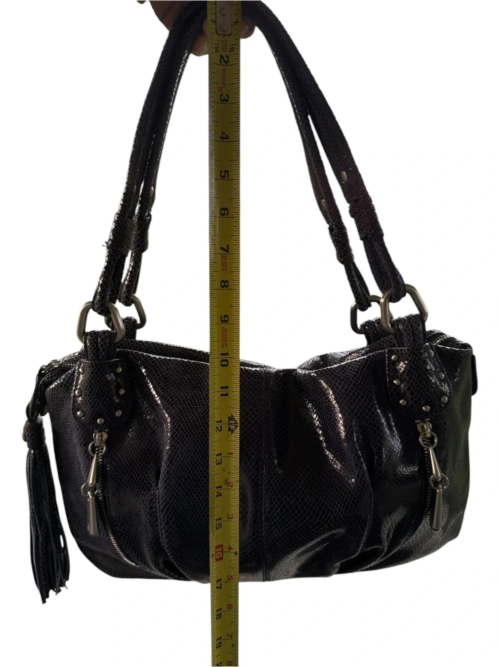 B. Makowsky Blue Leather Hobo Bag Snake Embossed Silver Hardware Y2K A221285